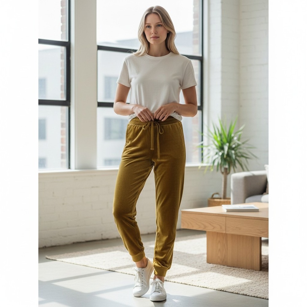 Anthropologie Mustard Yellow Velvet Joggers‎ Small